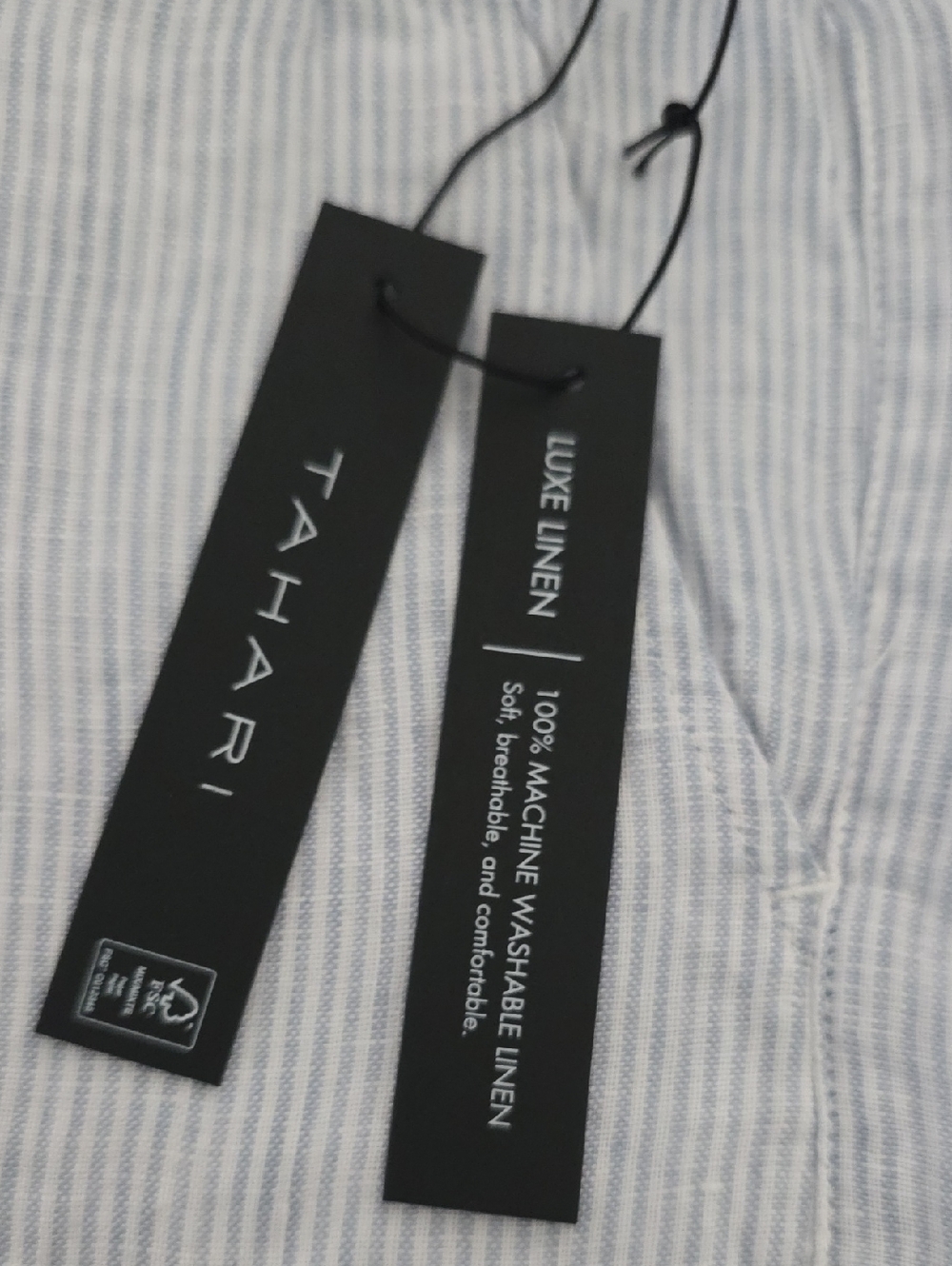 NWT...100% Linen Tahari Light Blue & White Striped Pants - Picture 11 of 11